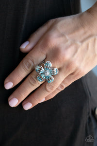 Botanical Ballroom - Blue Rhinestone Flower Ring