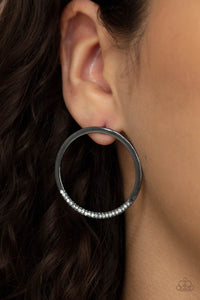 Spot On Opulence - Black Gunmetal With White Gems on Circle Post Earrings