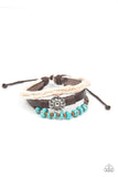 Terrain Trend - Braided Pink & White with Turquoise Layered Pull String Bracelet