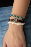 Terrain Trend - Braided Pink & White with Turquoise Layered Pull String Bracelet