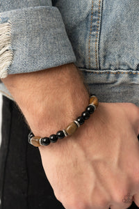 Unity - Brown Tiger's Eye & Shiny Black Beaded Stretchy Bracelet