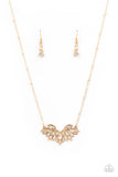 Deluxe Diadem - Gold & White Gem Encrusted Angel Wing-like Short Necklace