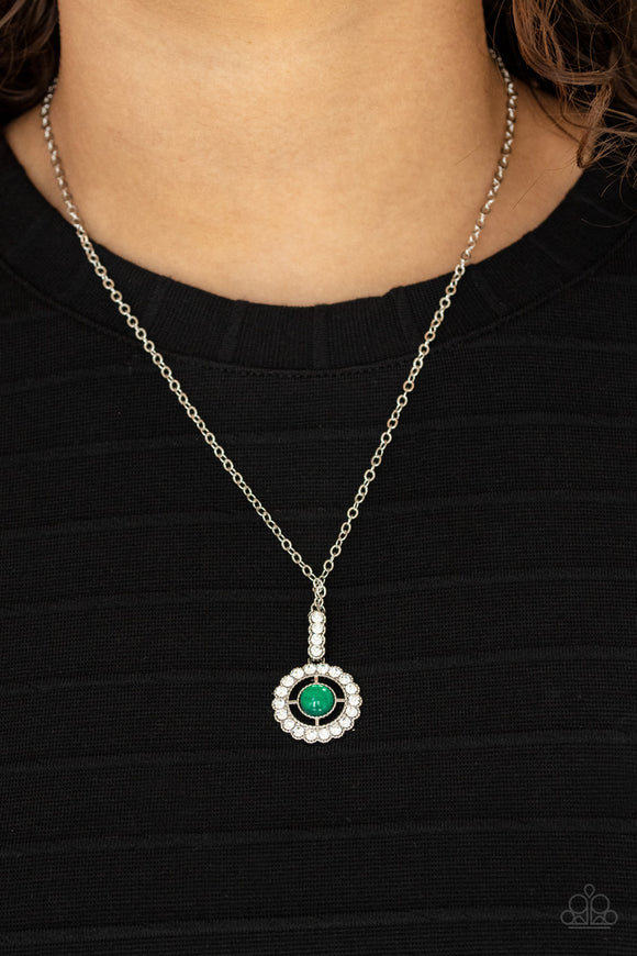 Springtime Twinkle - Green Circle Dainty Pendant Short Necklace