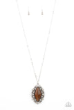 Exquisitely Enchanted - Brown Moonstone Ornate Pendant Long Necklace