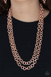 Grunge Goals - Shiny Blush Copper Double Chain Link Short Necklace