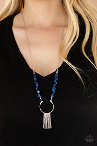 With Your ART and Soul - Blue Lapis Pebbles Silver Tassel Medium-length Necklace