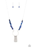 With Your ART and Soul - Blue Lapis Pebbles Silver Tassel Medium-length Necklace