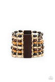 Cayman Carnival - Multi-layered Neutral Tones Wooden Stretchy Bracelet