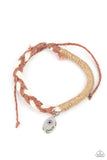 Perpetually Peaceful - Brown Dandelion Stamped Peace Disc Pull String Bracelet