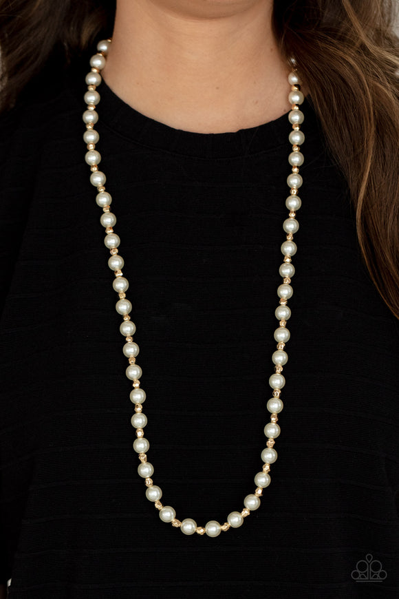 Nautical Novelty - Gold White Pearl Medium Length Necklace