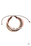 Raffia Remix - Pink Wooden Beads & Flower on Twine Cording Pull String Bracelet