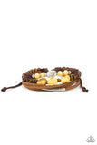 Act Natural - Yellow Stones Wood Beads Leather Pull String Bracelet