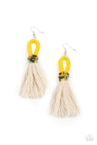 The Dustup - Yellow & White Cotton Tassel Earrings