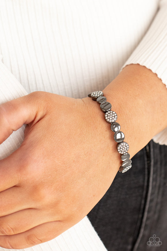 Dimensional Dazzle - Black Gunmetal Dainty Circles Stretchy Bracelet