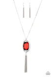 Timeless Talisman - Red Gem & Silver Chain Tassel Necklace