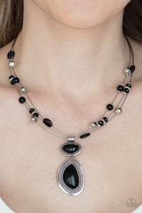 Discovering New Destinations - Asymmetrical Black Stone Floating Layered Short Necklace