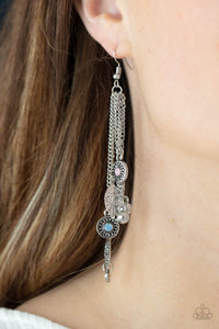 A Natural Charmer - Pink & Blue Leaf Charm Chain Dangle Earrings