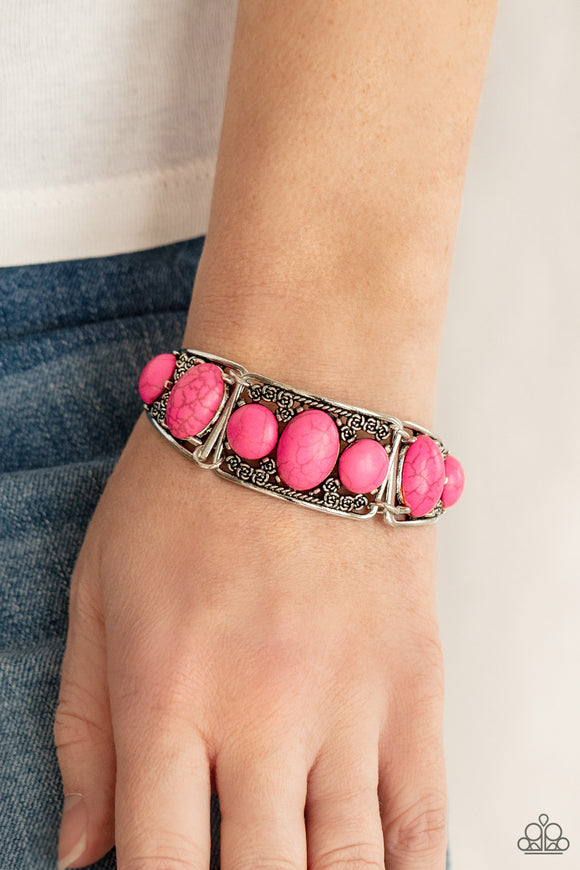 Southern Splendor - Pink Crackle Dainty Rosebuds Lobster Claw Bracelet