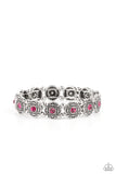 Trés Magnifique - Pink Gemstone Floral Framed Stretchy Bracelet