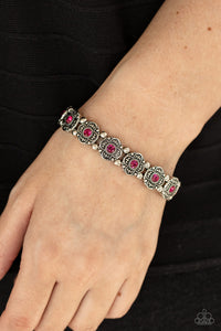 Trés Magnifique - Pink Gemstone Floral Framed Stretchy Bracelet