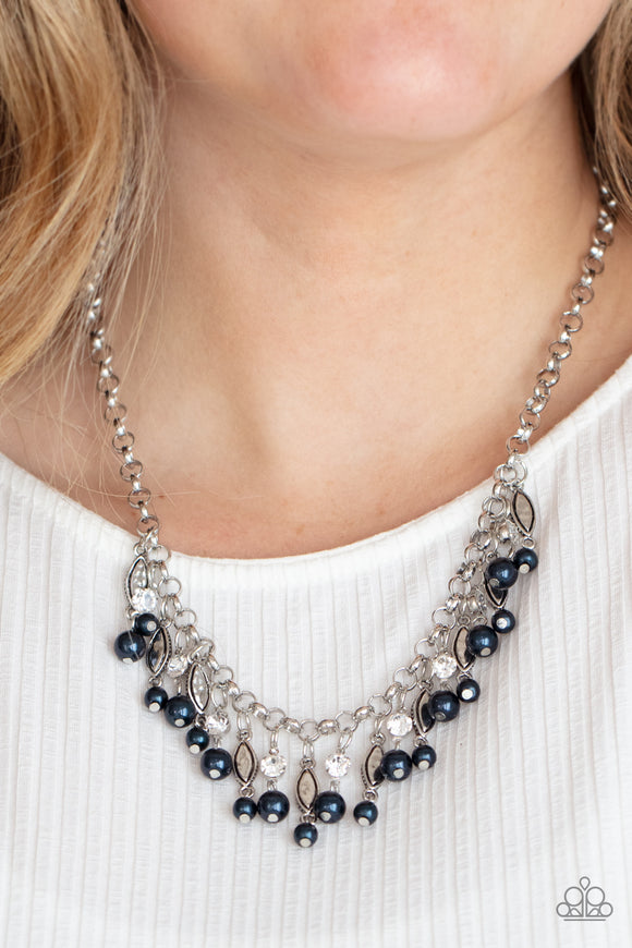 Cosmopolitan Couture - Blue Pearl & White Gem Fringe Short Necklace