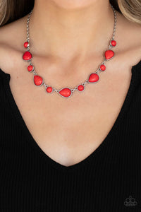 Heavenly Teardrops - Red Crackle Stone Teardrop Short Necklace