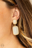 Meet Me At The Plaza - Gold Framed Dewy White Beaded Dangle Clip-on Earrings