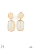 Meet Me At The Plaza - Gold Framed Dewy White Beaded Dangle Clip-on Earrings