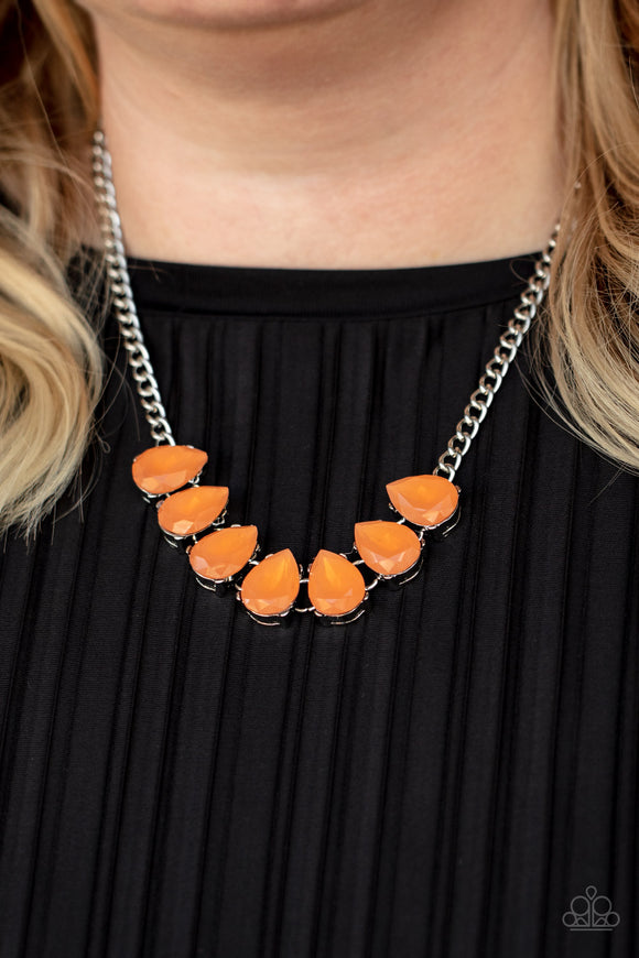 Above The Clouds - Orange Teardrop Gems on Silver Chain Short Necklace