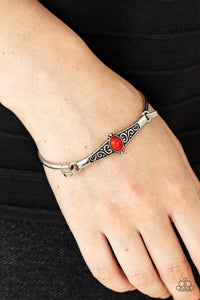 Stone Scrolls - Red Stone Vine-like Dainty Locking Bangle Bracelet