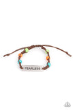 Conversation Piece - Turquoise, Orange & Green Stones Engraved Fearless Pull String Bracelet