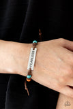 Conversation Piece - Turquoise, Orange & Green Stones Engraved Fearless Pull String Bracelet