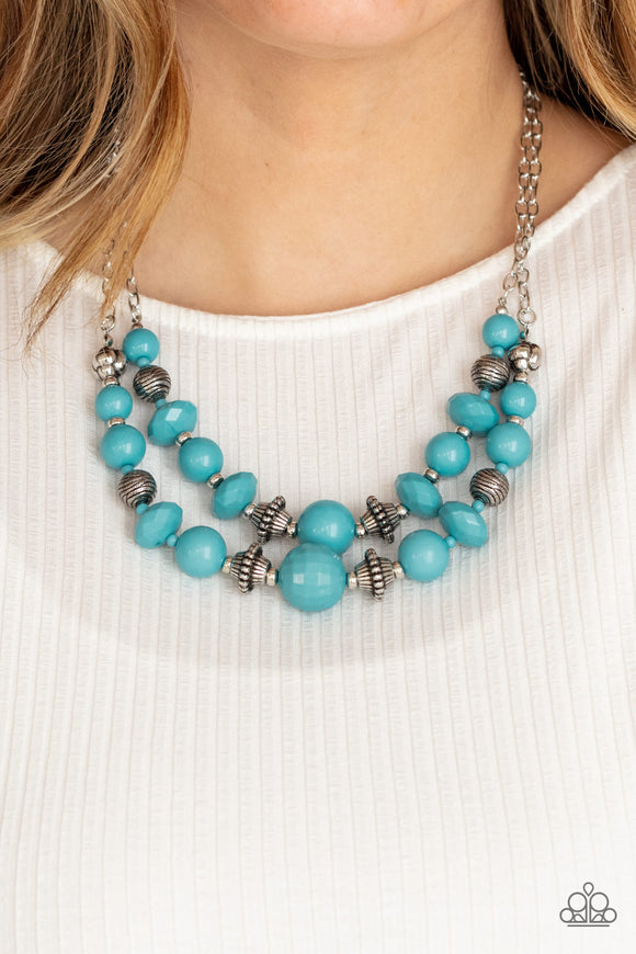 Upscale Chic - Blue Turquoise Chunky Double Layered Short Necklace