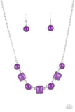 Trend Worthy - Purple Square & Circle Dainty Short Necklace