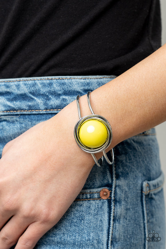 Take It From The POP! - Yellow Circle Single Bead Open Hinge Bracelet