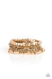 Metro Materials - Gold & Brass Mixed Metal Square stretchy Bracelet Stack