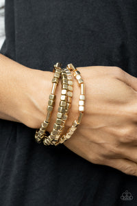 Metro Materials - Gold & Brass Mixed Metal Square stretchy Bracelet Stack