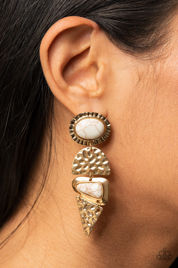 Earthy Extravagance - Gold White Crackle Stone Post Earrings