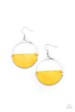 yellow leather semi-circle earrings Paparazzi Accessories