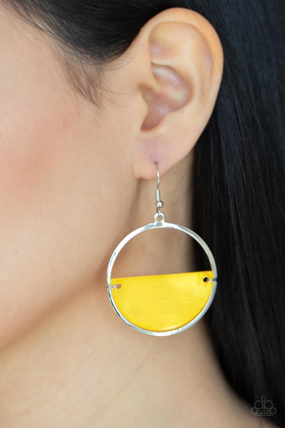 Paparazzi Accessories yellow leather circle earrings