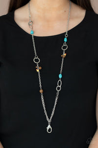 Sandstone Safari - Turquoise Pebbles, Brown Wood & Multi-colored Stone Beaded Lanyard Necklace