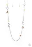 Sandstone Safari - Green Pebbles & Wooden Beads on Long Chain Necklace