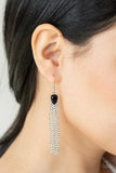 Drop-Dead Dainty - Dainty Black Gems Silver Chain Tassel Dangle Earrings