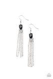 Drop-Dead Dainty - Dainty Black Gems Silver Chain Tassel Dangle Earrings