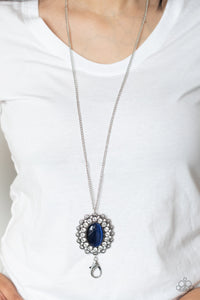 Oh My Medallion - Blue Moonstone With White Pearls & Gems Pendant Lanyard Necklace