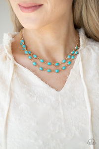 turquoise gold double layered dainty short necklace Paparazzi Accessories