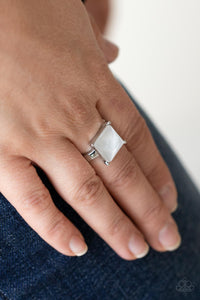 Ready For My Coronation - White Princess-cut Square Dainty Stretchy Back Ring