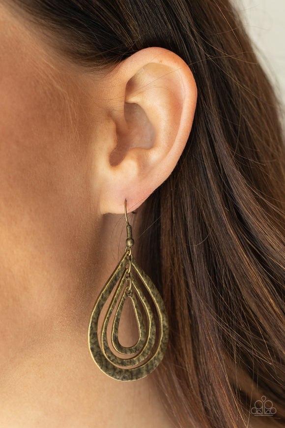 Plains Pathfinder - Brass Rustic Concentric Teardrop Earrings