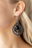 New Delhi Nouveau - Black & Silver Filigree Ornate Dangle Earrings