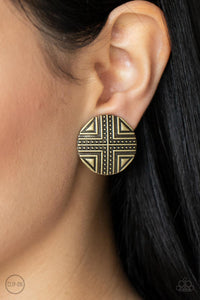 Shielded Shimmer - Brass Embossed Circle Clip-on Earrings